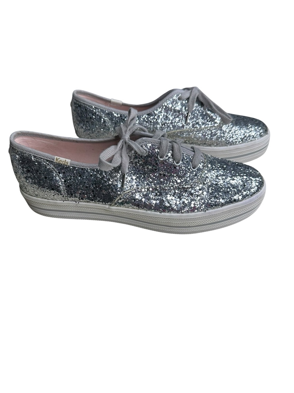 Keds × Kate Spade New York Champion Silver Glitter Platform Sneakers. Size 11